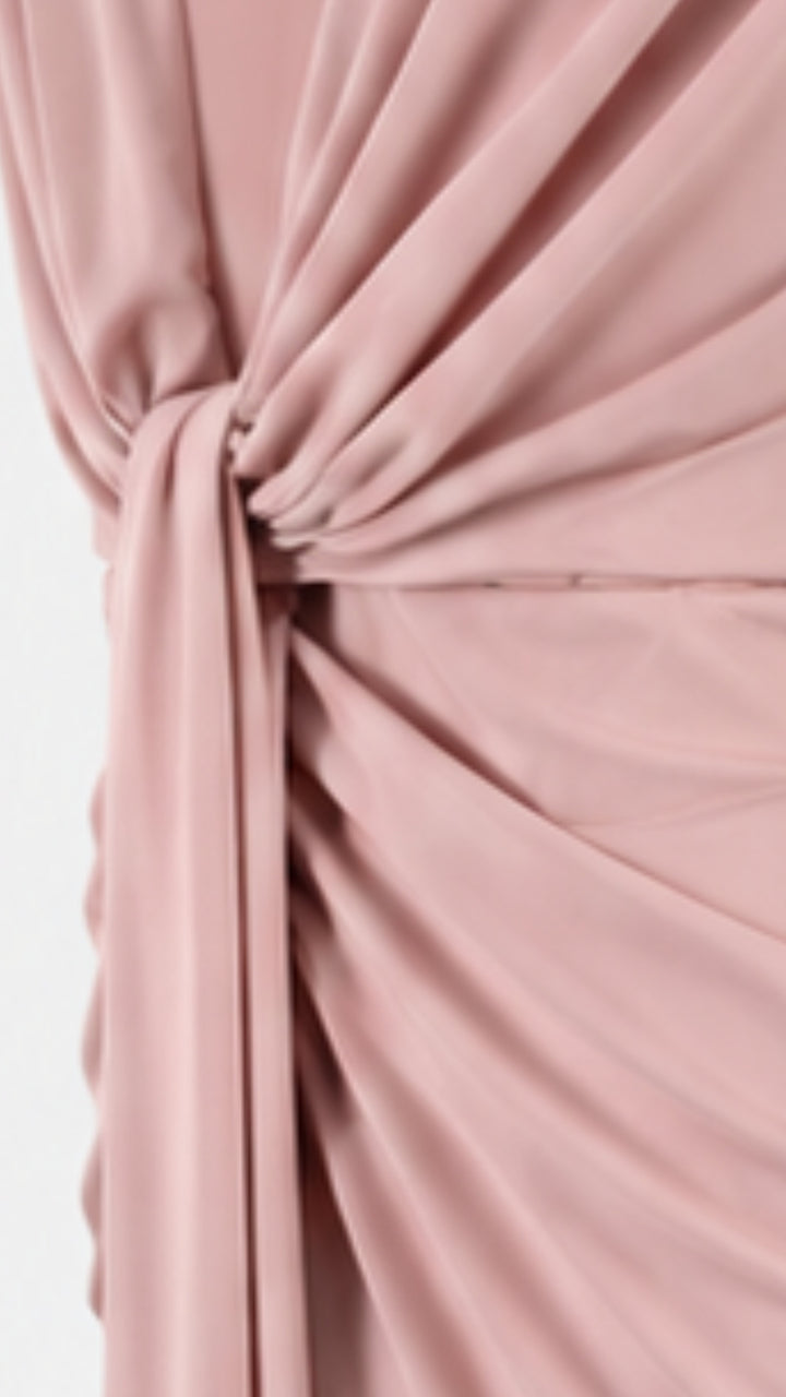 Elara Розово-червена драпирана миди рокля с дълбоко V-образно деколте